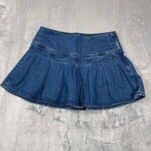 American Eagle High Rise Mini Denim Skort Blue Pleated Size 2 Medium Wash
